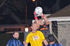 Alex Mesa of Maidstone Market grabbing the crossed ball away from Tony Shoshi of Hampton's