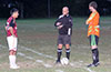 Cristian Bautista of Cuenca FC(left), ref Alex, and Jose Almansa of Hampton FC doing the coin toss