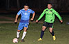 Gerber Garcia of Hampton FC(right) watching what Jonathan Lizano of Bateman will do with the ball