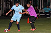 Eddy Juarez of Hampton FC holding off Carlos Bolvito of FC Tuxpan