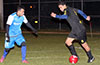 Gehider Garcia of Hampton FC(right) about to take on Cristian Gonzalez of Tortorella Pools