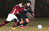Antonio Padilla of Maidstone Market(left) and Eddy Juarez of Hampton FC racing toward the ball