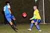 Jorge Naula of Tortorella Pools(left) taking a shot at the FC Tuxpan goal