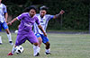Gorge Santos of FC Tuxpan(front) protecting the ball from Oscar Reinoso of Hampton FC
