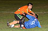 Antonio Padilla of Maidstone Market(right) sliding to steal the ball from Oscar Reinoso of Hampton FC