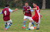 Stiven Orrego of Tortorella Pools(right) about to pass by Cesar Correa(#9) and Andy Gonzales of Maidstone Market