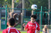 Rudolfo Marin of Tortorella Pools about to  head the ball