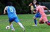 Jean Palacios(left) of Tortorella Pools, Jorge Naula of Maidstone and Darren Gengarelly racing toward the ball