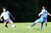 Alberto Carreto of FC Tuxpan(left) hitting the ball from Eddie Lopez of Tortorella Pools(right)