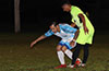 Jorge Velez of FC Palora protecting the ball from Carlos Rodriguez of Maidstone Market