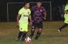 Xavi Piedramartel of Maidstone(left) deciding how to get around Christian Neira of FC Tuxpan