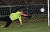 A shot by William Solis of FC Palora that East Hampton gaolie, Griffin Lohr, could not save