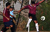 Angel Garces of East Hampton SC blocking the ball from his net