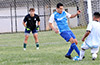 Andrew Panza of Tortorella watching to see if team mate Romulo Tubatan(left) gets the ball before Jeremias Simon