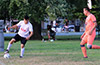 Lenis Vera of Sachos United holding the ball from Julian Valencia of FC Tuxpan